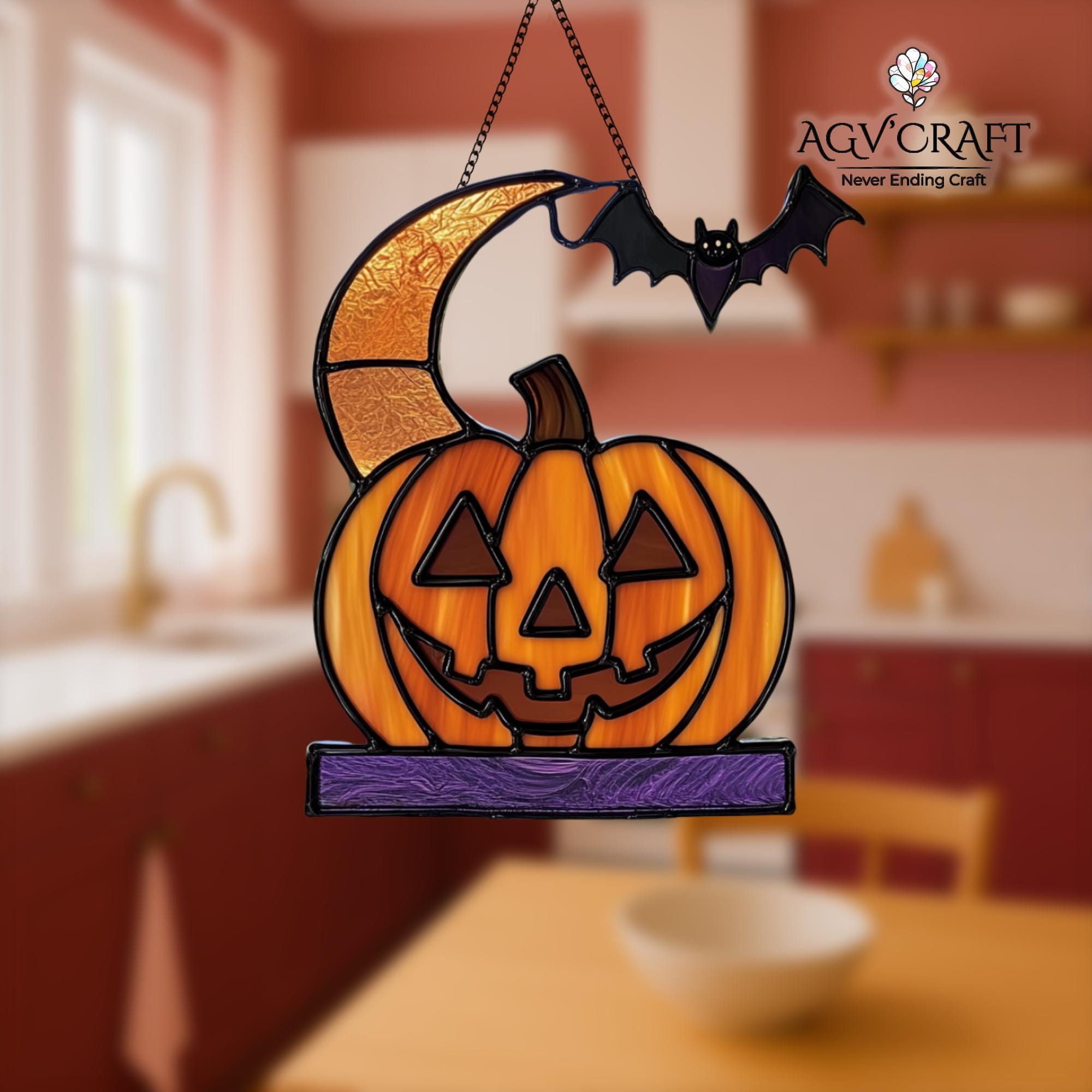 ハロウィンかぼちゃステンドグラス模様、ハロウィンサンキャッチャー