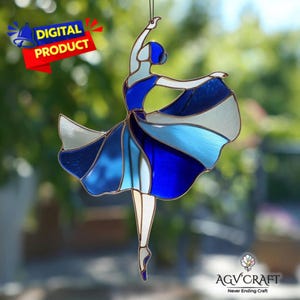 Acchiappasole con ballerina, motivo in vetro colorato, decorazione fai da te per la casa (modello PDF), motivo in vetro colorato con ballerina danzante, decorazione per la casa, regalo di arte murale