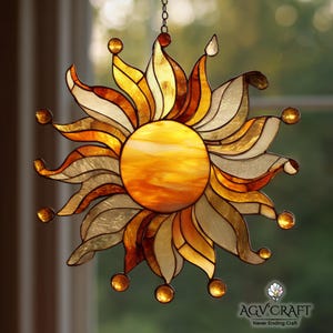 Sun Stained Glass Pattern, Bohemian Sun Suncatcher, Bohemian Sun Stained Glass, Home Decor Glass, Handmade Stained Glass, Wall Art Gift