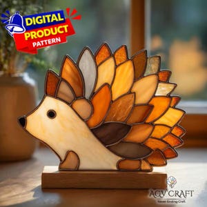 Patrón de vitral de erizo, atrapasol de erizo, patrón de vitral de animales, decoración de vidrio para el hogar, vitral DIY, regalo de arte de pared