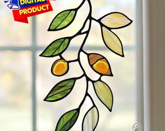 Olive Branch Stained Glass Pattern, Olive Leaf Suncatcher, Olive Tree Stained Glass, Home Decor Glass, DIY Stained Glass, Wall Art Gift