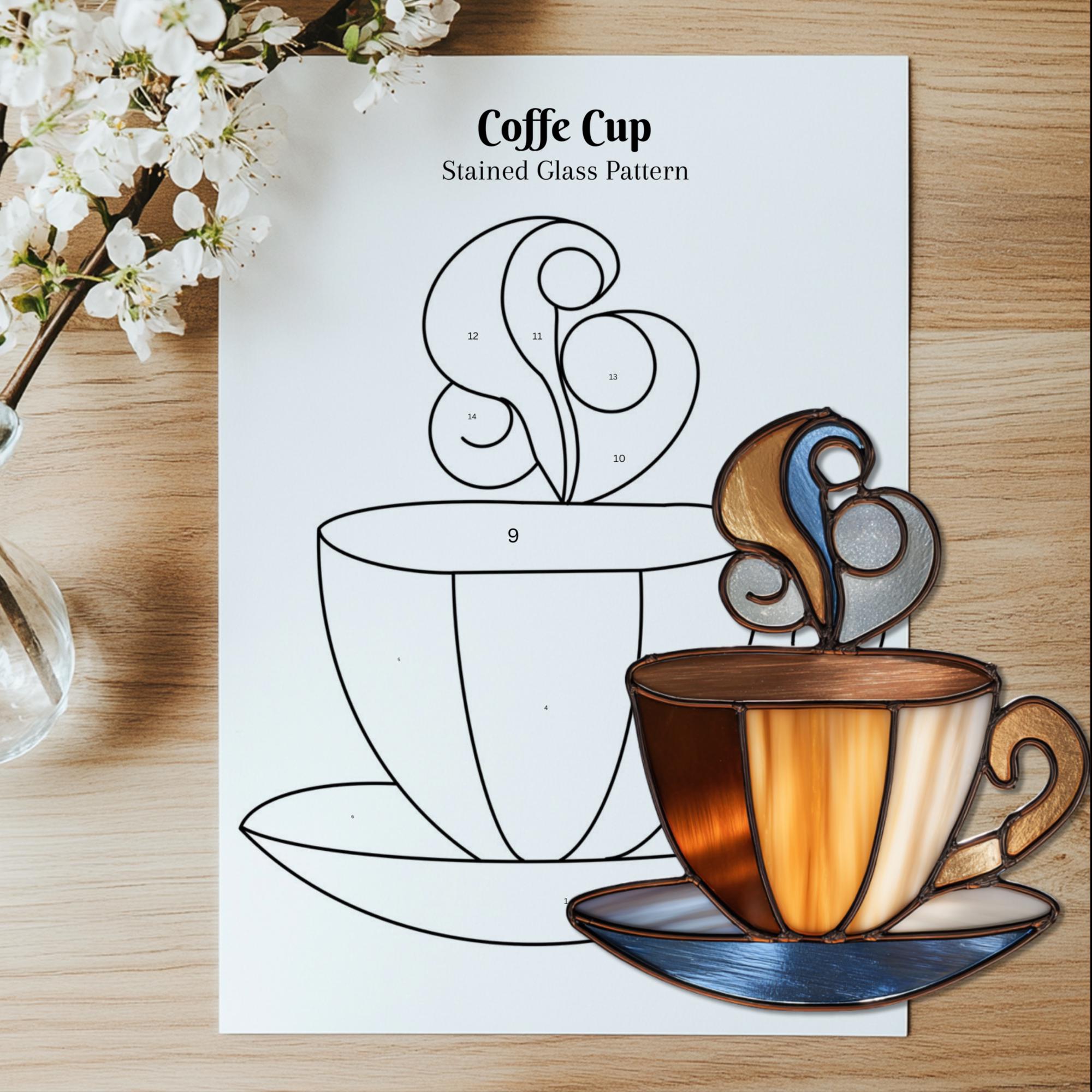 Cup of Coffee Stained Glass Pattern, Drink Suncatcher, Coffe Stained ...