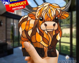 Highland Cow Stained Glass Suncatcher Pattern (PDF Pattern), DIY Rustic Decor