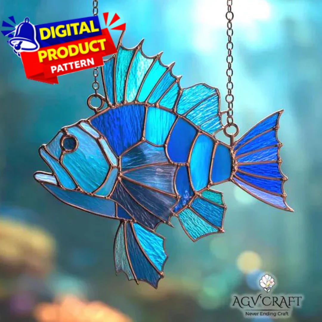 Blue Anglerfish Stained Glass Pattern, DIY Suncatcher (digital Download ...
