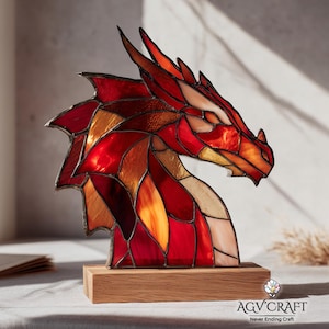 Dragon Head Stained Glass Pattern, Dragon Face Suncatcher, Red Dragon Stained Glass, Home Decor Glass, DIY Stained Glass, Wall Art Gift