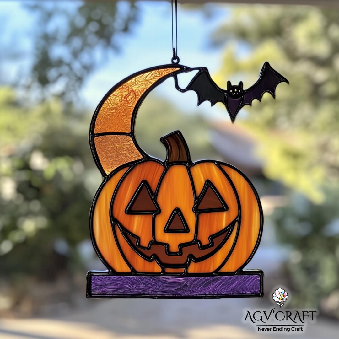 ハロウィンかぼちゃステンドグラス模様、ハロウィンサンキャッチャー