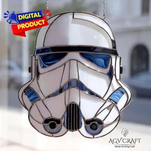 Patrón de vitral para casco de soldado de armadura, atrapasol DIY (patrón PDF), patrón de vitral para casco, regalo de arte mural