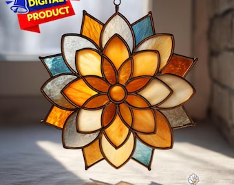 Padrão de Vitral Mandala Floral para Apanhador de Sol (Padrão em PDF), Vitral de Flores, Decoração para Casa, Vitral DIY, Presente de Arte de Parede