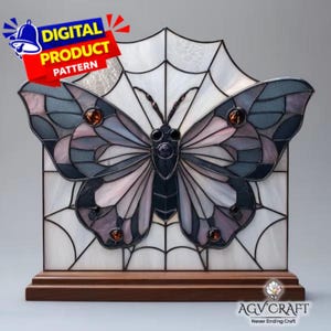 Gothic Moth Spider Suncatcher Stained Glass Pattern (PDF), Halloween Decor