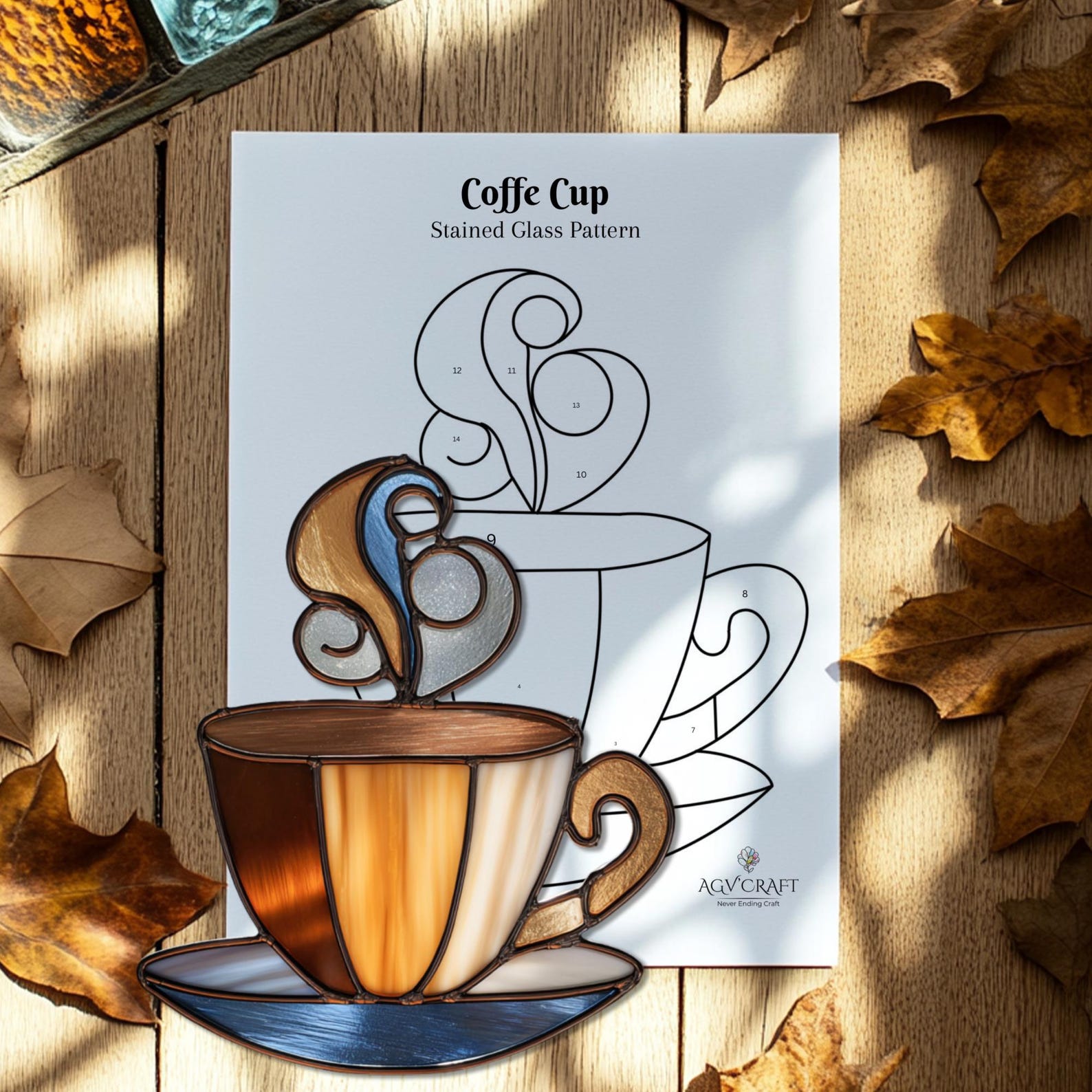 Cup of Coffee Stained Glass Pattern, Drink Suncatcher, Coffe Stained ...