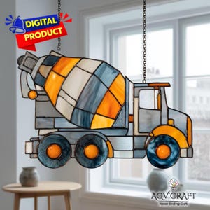 Cement Mixer Truck Stained Glass Pattern, Mixer Truck Suncatcher Pattern, Mixer Truck Stained Glass, Home Decor, Handmade Stained Glass PDF