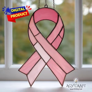 Cancer Ribbon Stained Glass Pattern, Awarness Ribbon Suncatcher,  Home Decor, DIY Stained Glass, Wall Art Gift