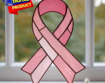 Cancer Ribbon Stained Glass Pattern, Awarness Ribbon Suncatcher,  Home Decor, DIY Stained Glass, Wall Art Gift