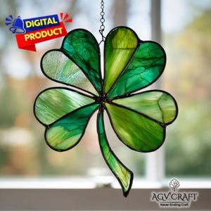 Shamrock Stained Glass Pattern, Shamrock Suncatcher, Green Shamrock Stained Glass, Home Decor, Handmade Gift, Wall Art PDF