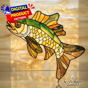 Snoekbaarzen gebrandschilderd glas Suncatcher-patroon (pdf-patroon), doe-het-zelfproject