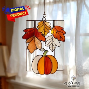 Autumn Pumpkin Stained Glass Pattern, Pumpkin Suncatcher, Autumn Stained Glass Pattern, Home Decor Glass, DIY Stained Glass, Wall Art Gift