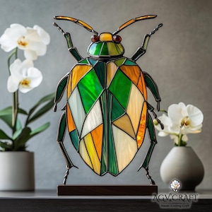 Beetle Stained Glass Pattern, Beetle Suncatcher, Insect Stained Glass Pattern, Home Decor Glass, DIY Stained Glass, Wall Art Gift