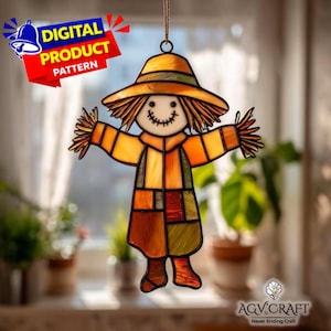Scarecrow Stained Glass Suncatcher Pattern, Autumn Home Decor (Digital Download)