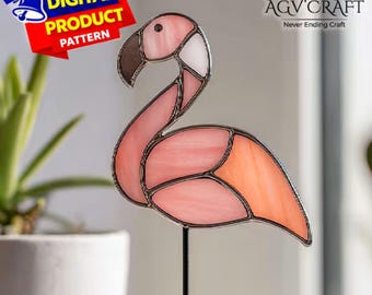 Flamingo glas in lood plant inzetpatroon, flamingo suncatcher sjabloon, glas in lood patroon, knutselcadeau, DIY handgemaakt