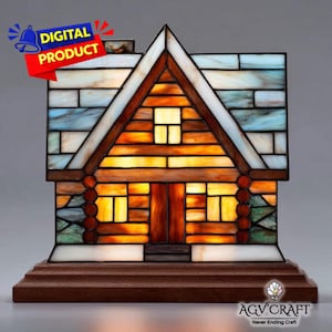 Cabin Stained Glass Pattern, Rustic House Suncatcher, Rustic Haven Stained Glass, Home Decor, Stained Glass PDF, Wall Art Gift