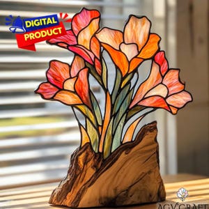 Gladiolus Stained Glass Pattern, Birth Flower Suncatcher (Digital Download), Gladiolus Suncatcher, Home Decor Glass, Wall Art Project