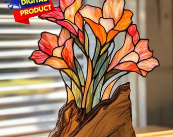 Gladiolus Stained Glass Pattern, Birth Flower Suncatcher (Digital Download), Gladiolus Suncatcher, Home Decor Glass, Wall Art Project