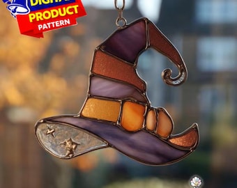 Witch Hat Stained Glass Pattern, Witchy Hat Suncatcher Template, Halloween Decor, DIY Stained Glass, Wall Art