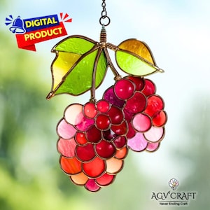 Raspberry Stained Glass Pattern, Raspberry Suncatcher, Fruit Stained Glass Pattern, Home Decor Glass, DIY Stained Glass, Wall Art Gift