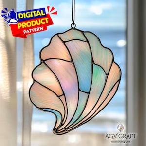 Motif attrape-soleil en vitrail avec coquillages, décoration d'intérieur à faire soi-même (Modèle PDF)