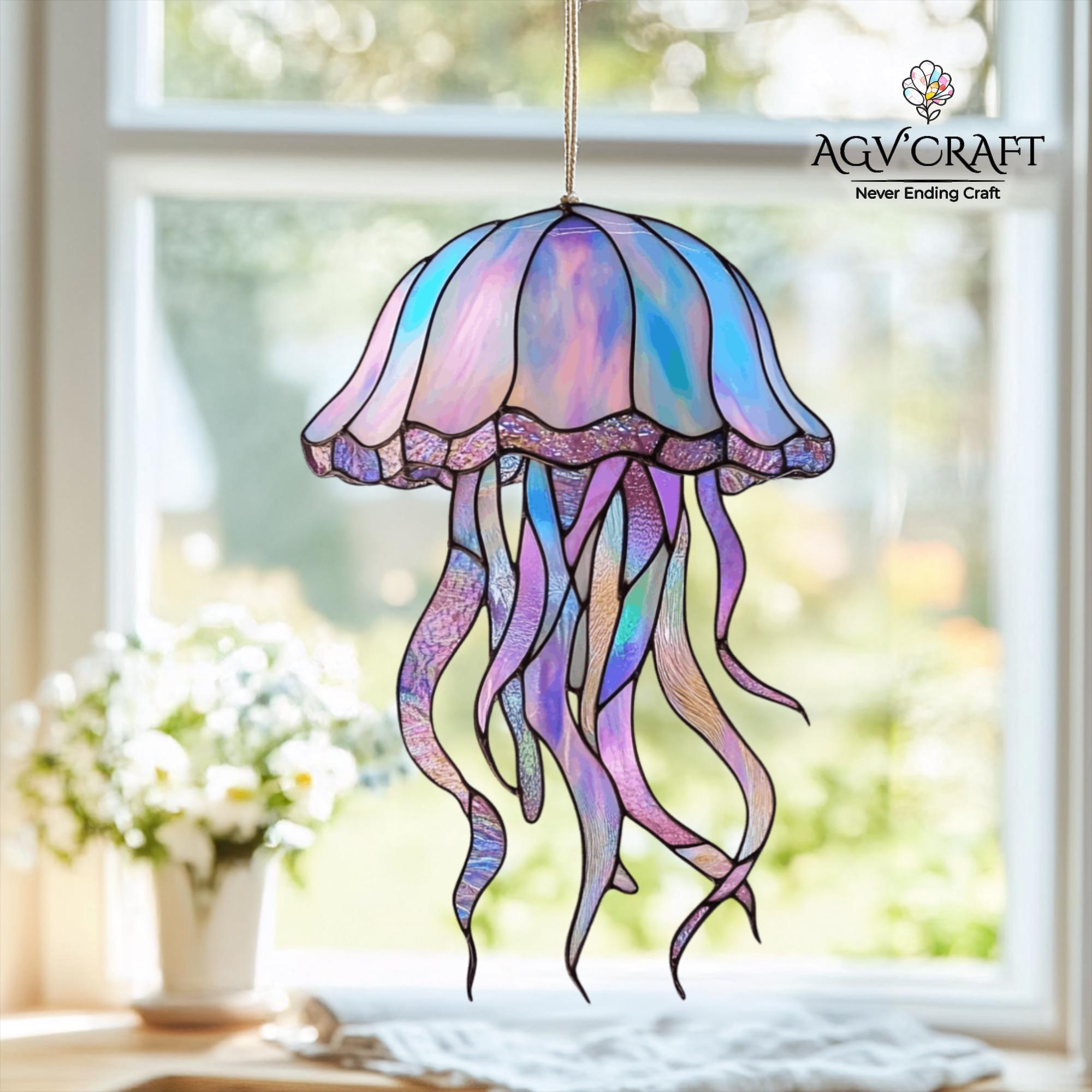 クラゲのサンキャッチャーステンドグラスのパターン、DIYホーム