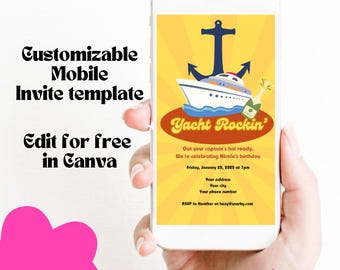 Modelo de convite digital personalizável para festa Yacht Rock