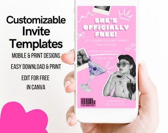 Ela está livre! Modelo de convite personalizável para festa de divórcio - Impresso e digital