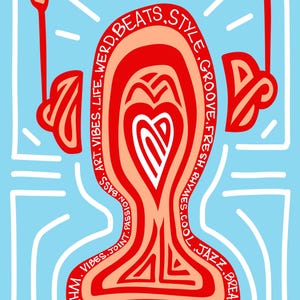 Vibrant Canvas Art Print, Groovy Home Decor, Music Lover Gift, Funky Wall Art, Chill Vibes Decoration, Unique Funky Artwork