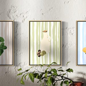 Ensemble d'affiches de cuisine méditerranéenne | Oeuvre d'art A4 citron, olive, basilic (téléchargement numérique)