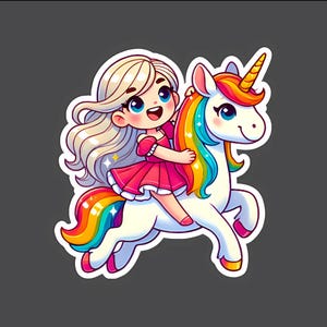 Magical Unicorn Girl Sticker – Cute Waterproof Vinyl Decal, Fantasy Kawaii Sticker for Laptops, Water Bottles, Journals, & More