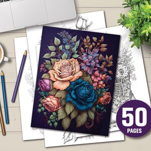 Flowers Coloring Book | Beautiful Floral Designs | Relaxing Flower Art for Adults | Stress Relief & Mindfulness | Printable Digital PDF