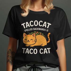 Camiseta de Tacocat, escrita al revés, divertida camiseta de gato palíndromo, camiseta de Tacocat, gato adorable, camiseta para amantes de la comida, idea de regalo, camiseta de animal único