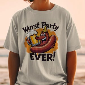 Wurst Party Ever T-Shirt, Funny Sausage Beer Graphic Tee, Oktoberfest T Shirt, Foodie Gift, Cartoon Bratwurst Shirt