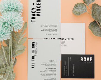 Minimalistisches Hochzeitseinladungsset – Bearbeitbare Canva-Vorlage, moderne druckbare Einladung, Antwortkarte, Details & Umschläge