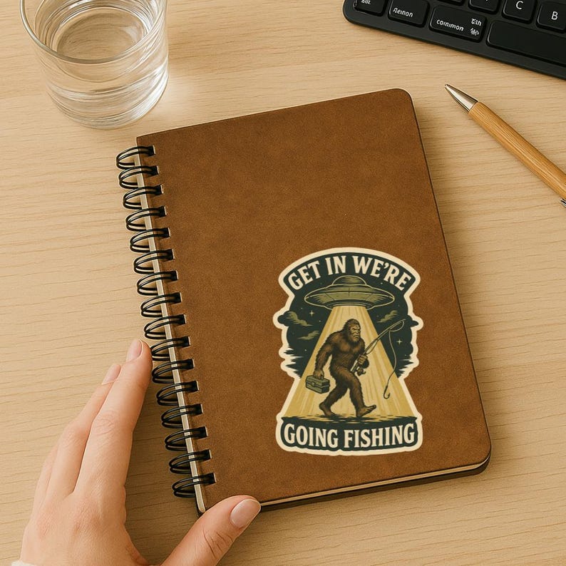 Bigfoot Fishing UFO Sticker: Funny Alien Abduction Vinyl Decal - Etsy