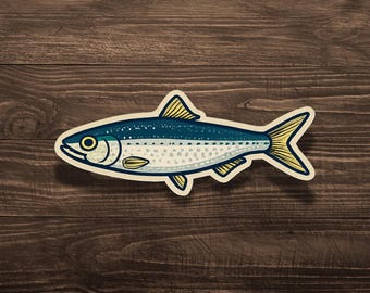 Sardine Fish Sticker: Minimalist Ocean Art Vinyl Decal