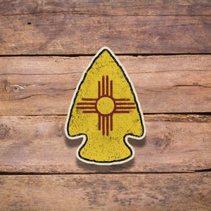 New Mexico Zia Arrowhead Sticker | Rustic Grunge Die Cut Vinyl Decal | Southwest State Pride Weatherproof Sticker for Coolers, Gear