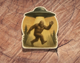 Bigfoot UFO Abduction Sticker: Funny Cryptid Vinyl Decal