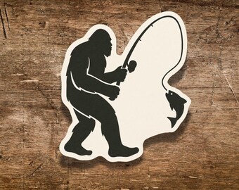 Bigfoot Fishing Sticker: Funny Sasquatch Angler Decal