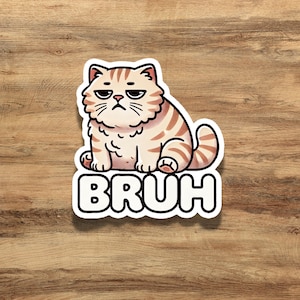 Bruh Cat Sticker β Funny Grumpy Cat Vinyl Sticker β Sarcastic Meme Sticker for Laptop, Water Bottle, Journal, Phone, Gift for Cat Lovers