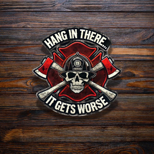 Funny Firefighter Skull Sticker: Distressed American Flag Vinyl Decal