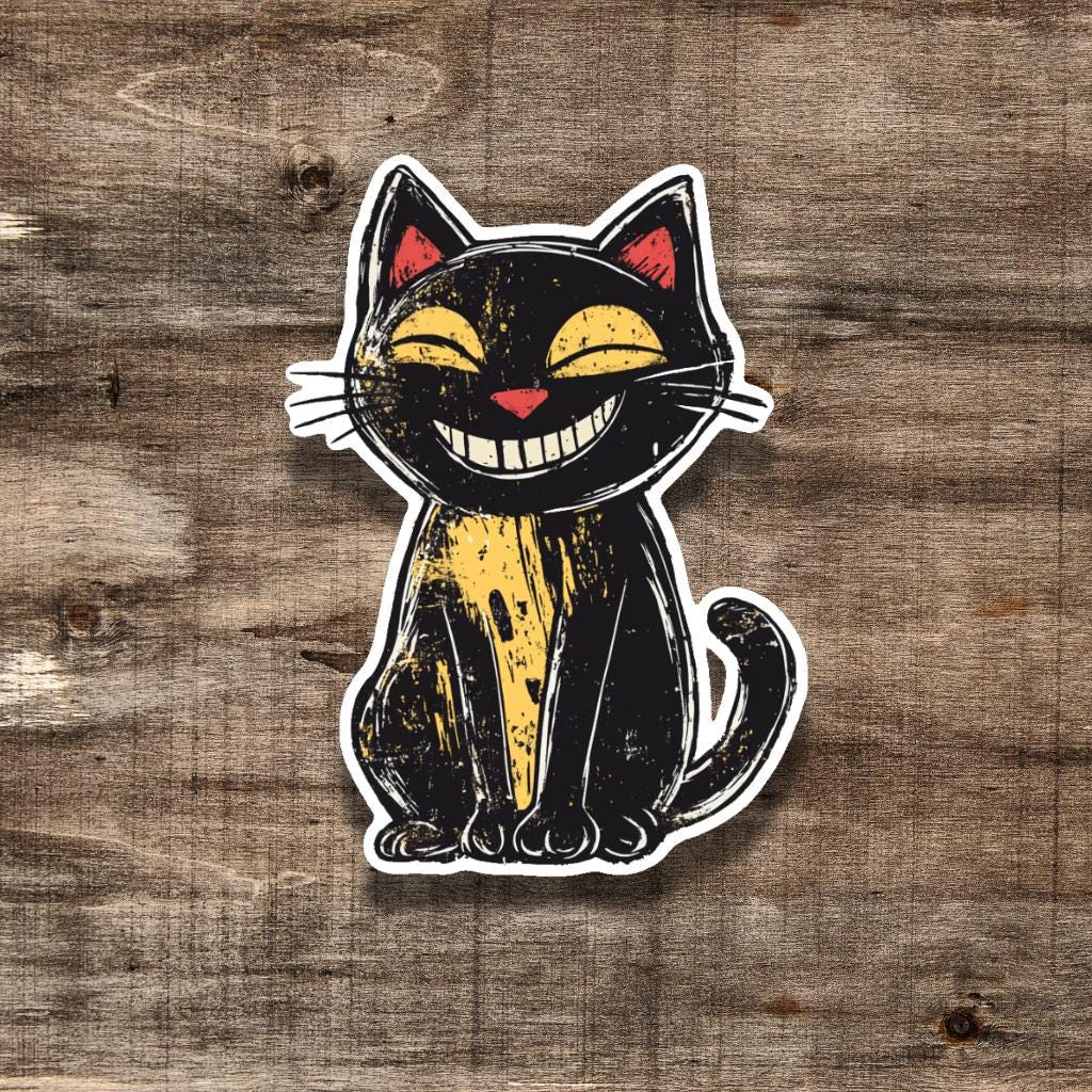 Grinning Black Cat Vinyl Sticker: Spooky Gothic Halloween Decal - Etsy
