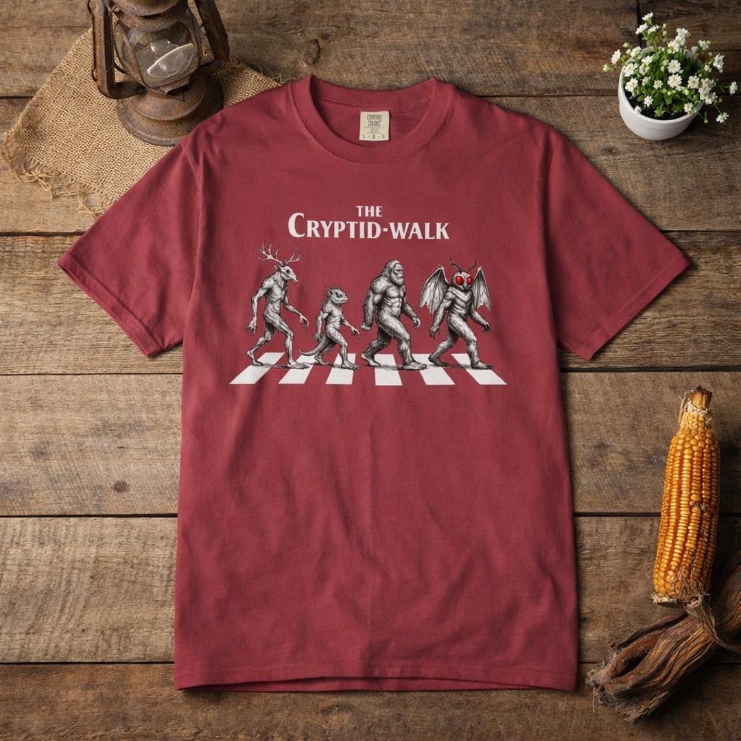 Cryptid Walk T-shirt, Bigfoot, Mothman, Jersey Devil, Halloween Monster ...