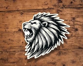 Roaring Lion Head Sticker: Black and White Vinyl Decal