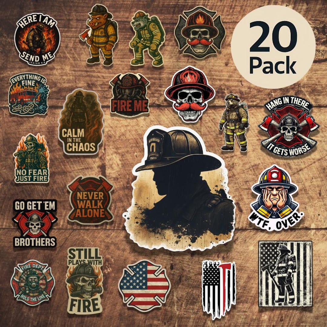 Firefighter Sticker Pack: 20-piece Fire Dept, Skull, Patriotic Decals ...